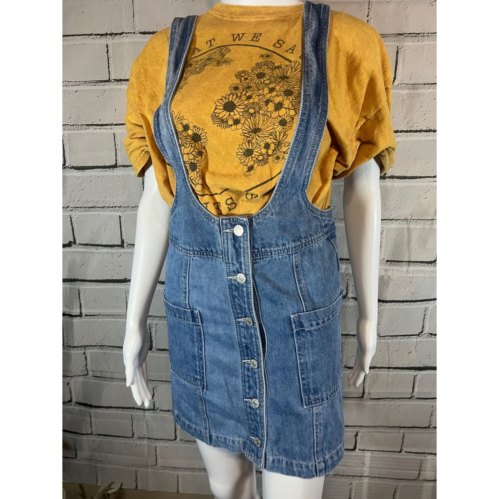 Forever 21 Denim Overall Pinafore Dress Medium Wash Button Front Small